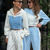 Contrast Color Long Sleeve Hoodies Pants Suit YMZY-841