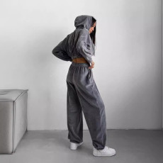 Casual Loose Hooded Sweatshirt Two Piece Pants Set YMZY-2105