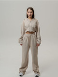 Long Sleeve Zipper Hoodies Solid Color Pants Suit YMZY-866