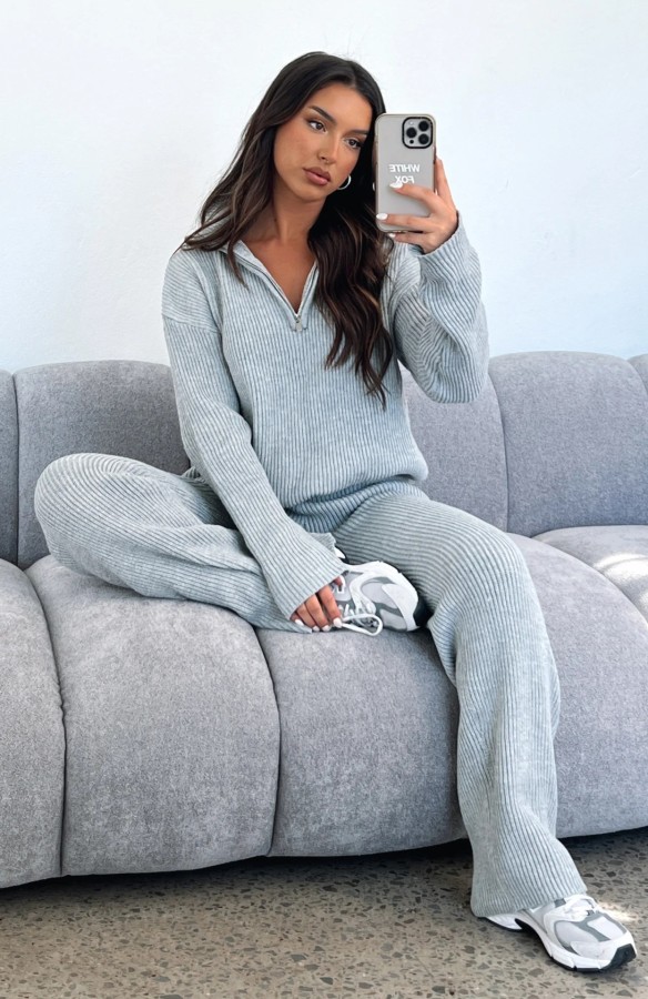 Long Sleeve Solid Color Sweater Two Piece Pants Suit YMZY-18076