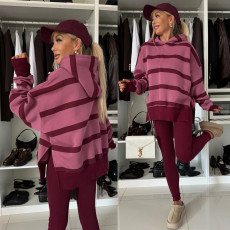 Print Loose Hooded Sweatshirt Two Piece Pants Set YMZY-80070