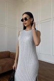 Solid Color Sleeveless Split Maxi Dress YMZY-11819
