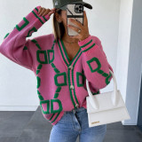 Long Sleeve V Neck Knits Print Coat YMZY-509
