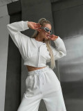 Long Sleeve Zipper Hoodies Solid Color Pants Suit YMZY-866