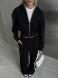 Long Sleeve Zipper Hoodies Solid Color Pants Suit YMZY-866