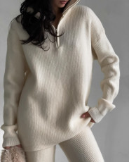 Casual Half-zip Lapel Knit Two Piece Pants Suit YMZY-82705