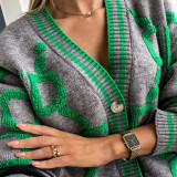 Long Sleeve V Neck Knits Print Coat YMZY-509