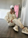 Solid Long Sleeve Zipper Hoodies Two Piece Pants Set YMZY-904