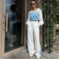 Contrast Color Long Sleeve Hoodies Pants Suit YMZY-841