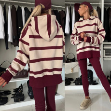 Print Loose Hooded Sweatshirt Two Piece Pants Set YMZY-80070