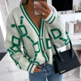 Long Sleeve V Neck Knits Print Coat YMZY-509