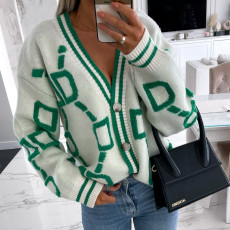 Long Sleeve V Neck Knits Print Coat YMZY-509