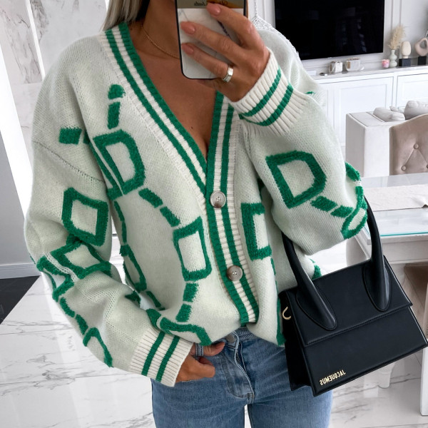 Long Sleeve V Neck Knits Print Coat YMZY-509
