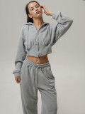 Long Sleeve Zipper Hoodies Solid Color Pants Suit YMZY-866