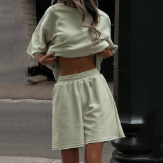 Solid Color Loose Sport Two Piece Short Set YMZY-834