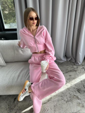 Long Sleeve Zipper Hoodies Solid Color Pants Suit YMZY-866
