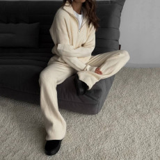 Casual Half-zip Lapel Knit Two Piece Pants Suit YMZY-82705