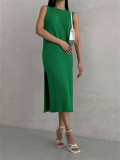 Solid Color Sleeveless Split Maxi Dress YMZY-11819