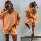 Stripe Color Block V Neck Loose Sport Short Suit YMZY-816