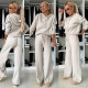 Solid Hooded Sweatshirt Drawstring Wide Leg Pants Suit YMZY-912