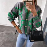 Long Sleeve V Neck Knits Print Coat YMZY-509
