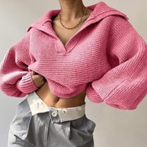 Fashion Long Sleeve Knits Lapel Sweater YMZY-21138