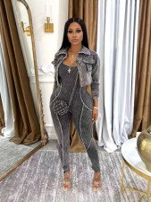 Fashion Long Sleeve Shorts Coat And Jumpsuit 2 Piece Set TK-6329