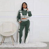 Fashion Color Block Long Sleeve Two Piece Pants Set SFY-2789