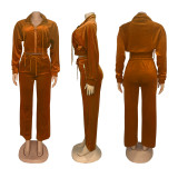 Lapel Zipper Coats And Pants Two Piece Set SFY-575