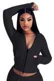 V Neck Zipper Hooded Two Piece Pants Set YD-8819