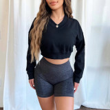 Loose V Neck Solid Color Sweatshirt Tops YMZY-8807