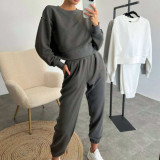 Solid Color Long Sleeve Pants 2 Piece Set YMZY-11908