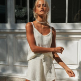 Solid Color Sling Sweater Two Piece Shorts Set YMZY-1025