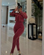 Fashion Long Sleeve Shorts Coat And Jumpsuit 2 Piece Set TK-6329