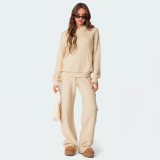 Solid Color Loose Hooded Sweatshirt Pants Sport Suit YMZY-11305