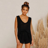 Deep V Neck Vest And Shorts Knits 2 Piece Shorts Set YMZY-4036