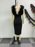 Plus Size V-neck Mesh Patchwork Bodycon Dress NY-10935
