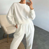 Solid Color Long Sleeve Pants 2 Piece Set YMZY-11908