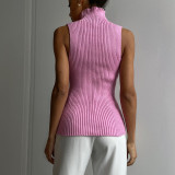 High Neck  Solid Color Sleeveless Tops YMZY-21141