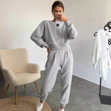 Solid Color Long Sleeve Pants 2 Piece Set YMZY-11908