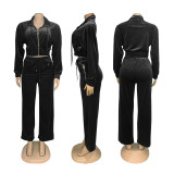Lapel Zipper Coats And Pants Two Piece Set SFY-575