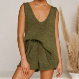 Deep V Neck Vest And Shorts Knits 2 Piece Shorts Set YMZY-4036