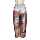 Fashion Print Loose Wide Leg Jeans ZSD-0709