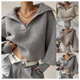 Fashion Long Sleeve Knits Lapel Sweater YMZY-21138