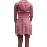 Woolen Solid Color Hooded Tops And Skirt  2 Piece Set TK-6331