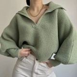 Fashion Long Sleeve Knits Lapel Sweater YMZY-21138