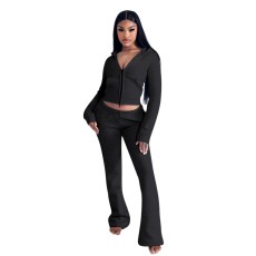 V Neck Zipper Hooded Two Piece Pants Set YD-8819