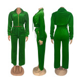 Lapel Zipper Coats And Pants Two Piece Set SFY-575