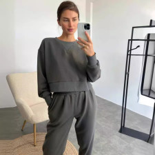 Solid Color Long Sleeve Pants 2 Piece Set YMZY-11908