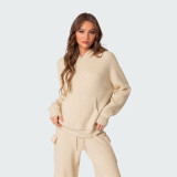 Solid Color Loose Hooded Sweatshirt Pants Sport Suit YMZY-11305